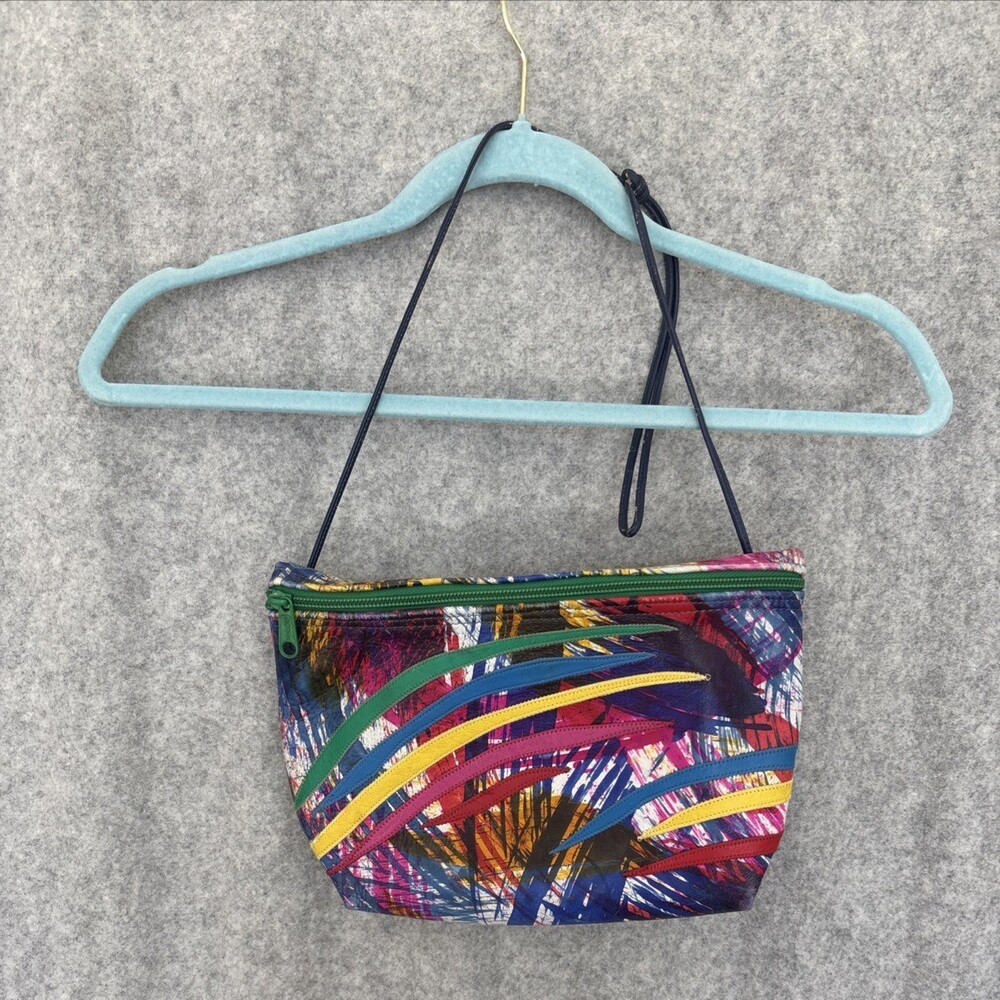 VTG Rare Carlos Falchi Crossbody Bag Leather Colorful rainbow shoulder small